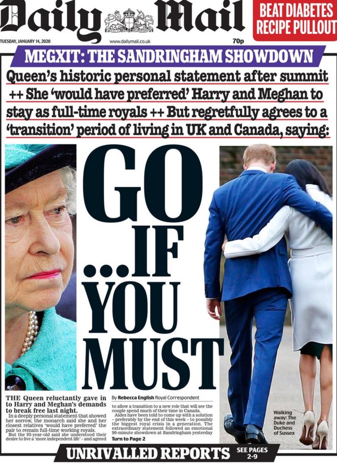 Daily Mail front page 14 January