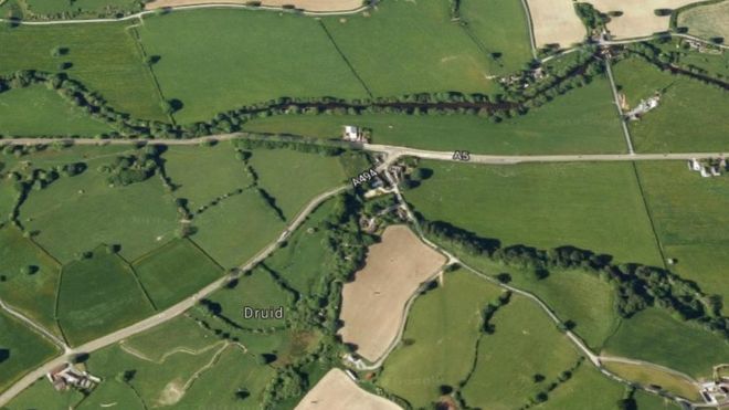 Google-карта развязки A5 в Друиде, недалеко от Корвена, Денбишир