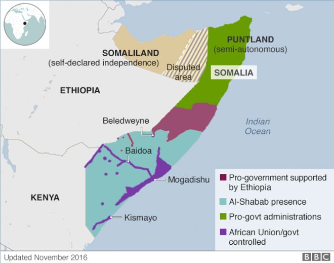 Контрольная карта Сомали по состоянию на ноябрь 2016 года