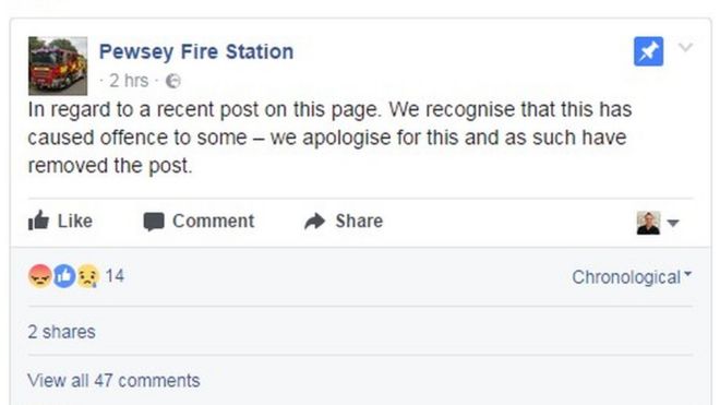 Пожарная станция Pewsey Пост в Facebook