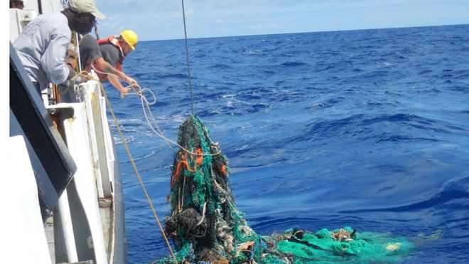 Сброшенная рыболовная сеть в Тихом океане