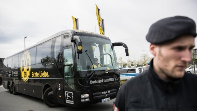 There was a strong police presence as Dortmund arrived for training on Wednesday
