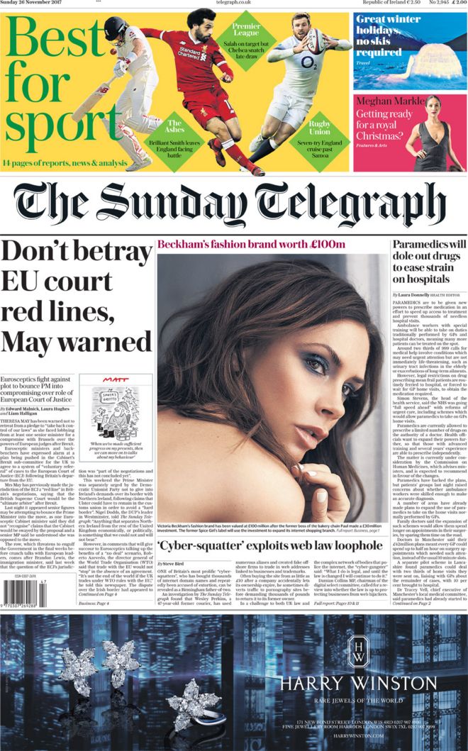 The Sunday Telegraph front page