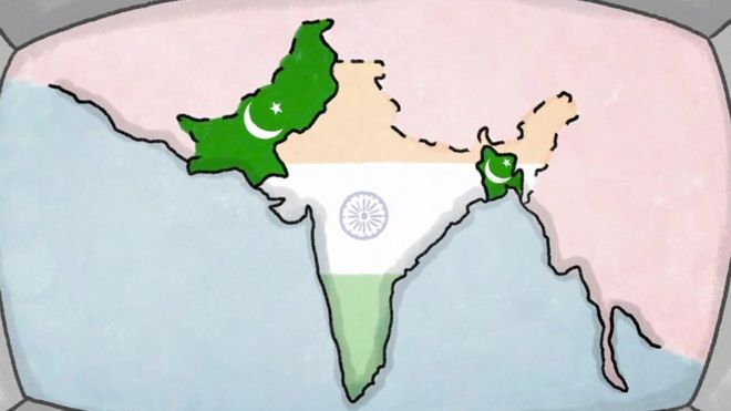 Mapa de India, Pakistán y Bangladesh.