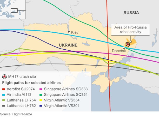 Selected flights over eastern Ukraine, 17 July