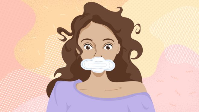 Ilustración de mujer con una toallita en su boca