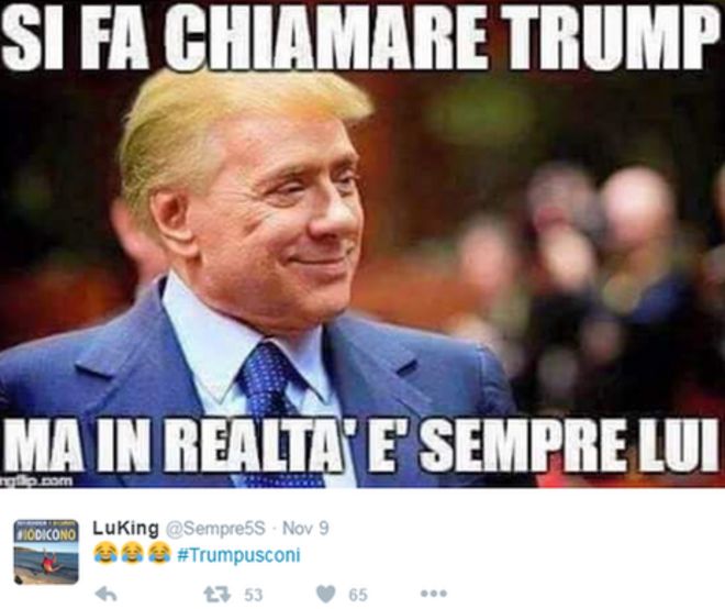 Tweet издевается над Дональдом Трампом и Сильвио Берлускони