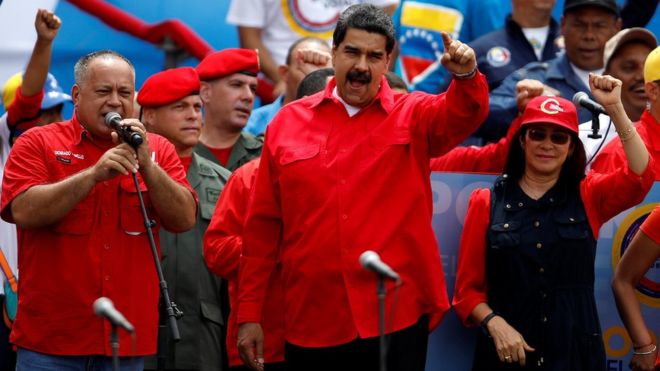 Diosdado Cabello, Nicolás Maduro y Cilia Flores.