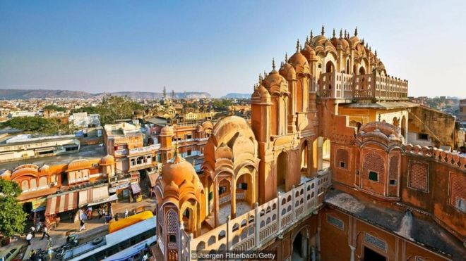 South-west of Delhi is the 'Pink City' of Jaipur, a popular travel destination