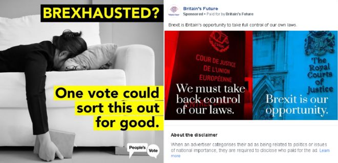 Анти-Brexit Facebook реклама и про-Brexit Facebook реклама