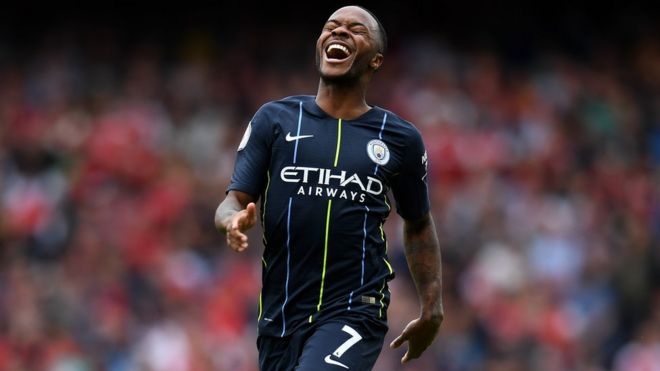 Raheem Sterling dey celebrate goal