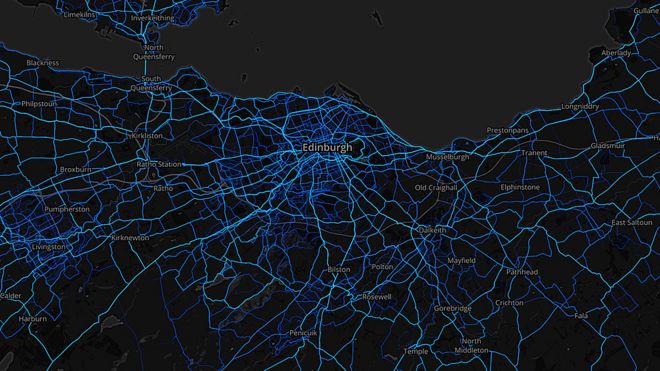 Эдинбург - велосипедные маршруты (от пользователей Strava 2015)