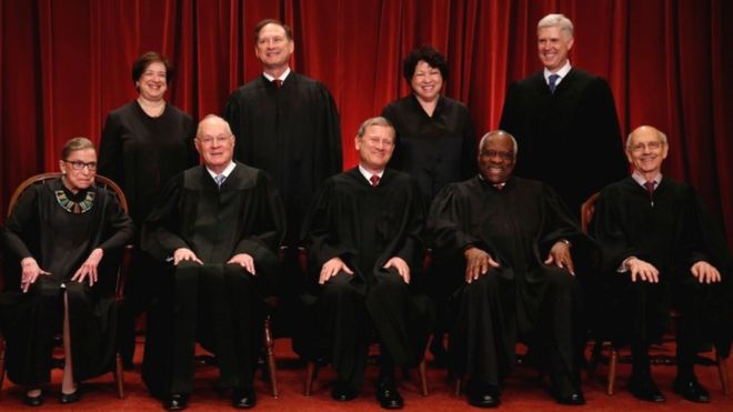 Назначение Нила Горсуха (вверху справа) восстановило 5-4 консервативных большинства в Верховном суде
