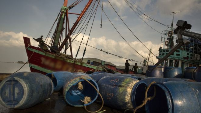 A fishing boat is seen at the port in Songkhla on February 2, 2016
