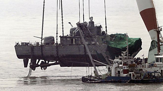 Южнокорейский военно-морской корвет Чеонан поднят