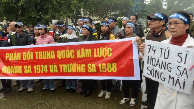 Hình chụp ngày 19/1/2017, khi diễn ra một cuộc tuần hành kỷ niệm sự kiện 1974 của người dân ở Hà Nội