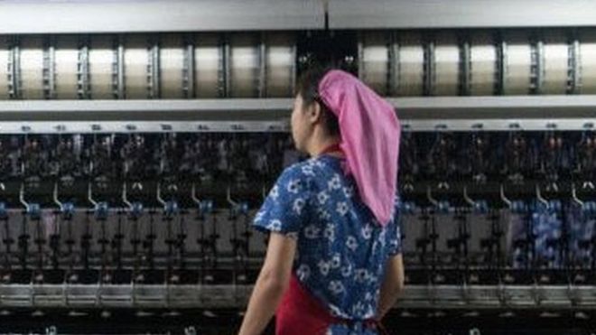 A woman works in the Kim Jong Suk Silk Factory on August 21, 2018 in Pyongyang, North Korea