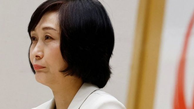 Japan Airlines' new president Mitsuko Tottori attends a press conference in Tokyo, Japan