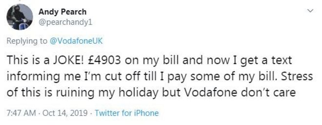 Твит от рассерженного клиента Vodafone Энди Пирча
