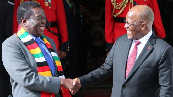 Rais Mnangagwa na rais John Magufuli