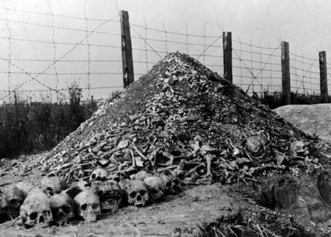 Bones at the Nazi concentration camp of Majdanek in the outskirts of Lublin 1944