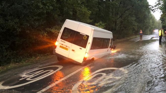 Van Ends Up In Sinkhole After Crowthorne Water Pipe Bursts