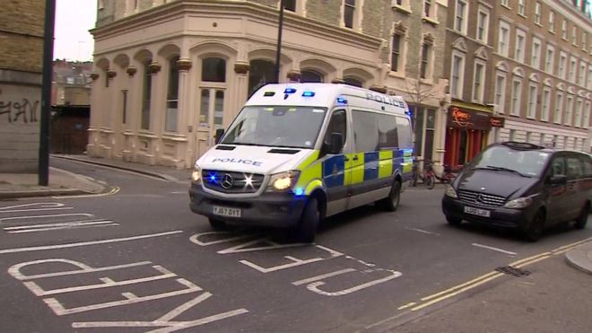 Police van arriving at Westminster Magistrates' Court