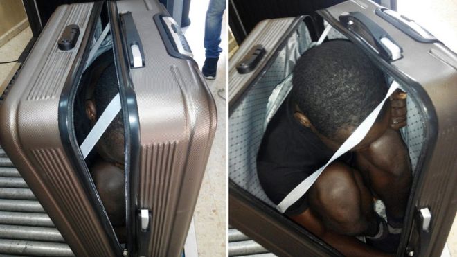 African migrant hidden in suitcase - pic from Spanish Civil Guard