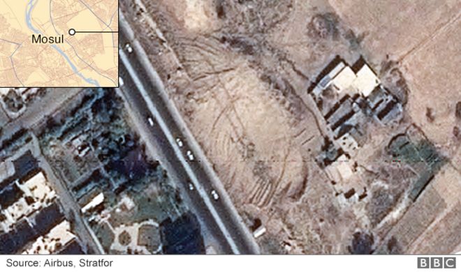 Спутниковое изображение, показывающее повреждение древнего ассирийского города Ниневии