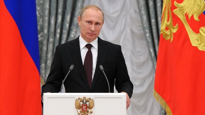 Vladimir Putin en el Kremlin.