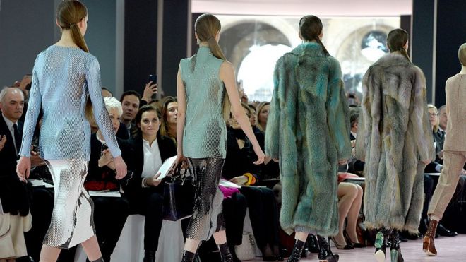 Models on catwalk at Christian Dior fashion show at Paris Fashion Week 2015