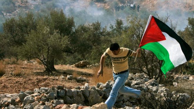 فلسطيني يحمل علم بلاده