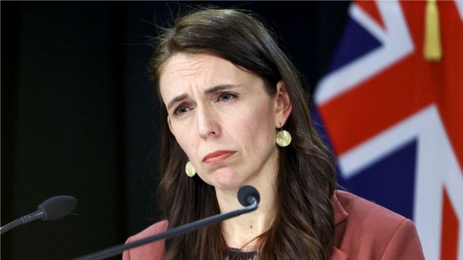 Prime Minister Jacinda Ardern looks on during a press conference at Parliament on August 17