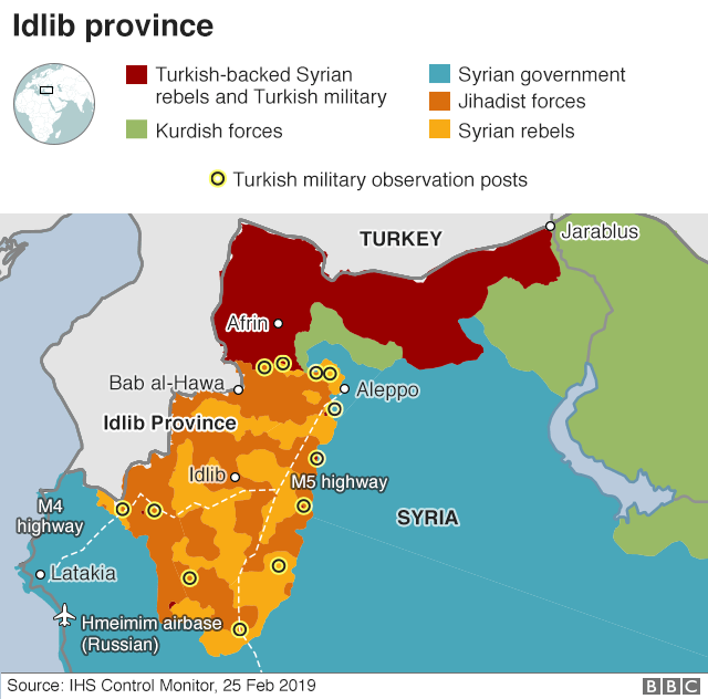 Карта, показывающая, кто что контролирует в Idlib