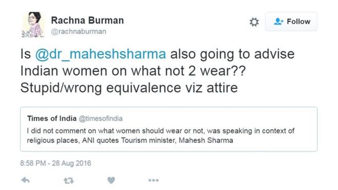 @Dr_maheshsharma также собирается консультировать индийских женщин о том, что не носить 2 ?? Глупая / неправильная эквивалентность в одежде