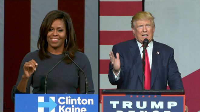 Michelle Obama and Donald Trump give speeches
