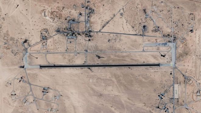 Satellite image showing T4/Tiyas airbase in central Syria (2018)