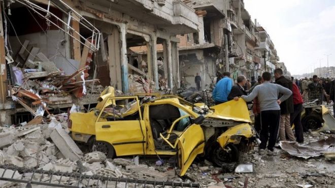 Последствия автомобильной бомбы в Хомсе (21.02.15)