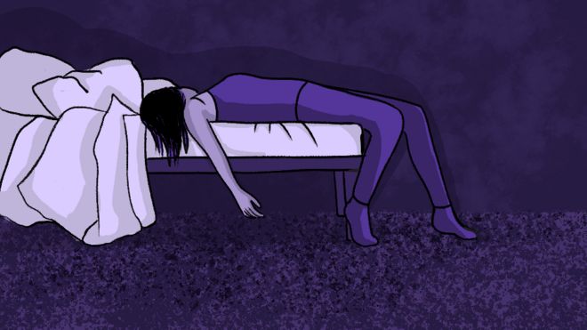 Иллюстрация женщины потеряла сознание на кровати
