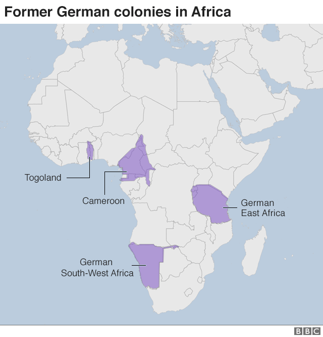 Карта с указанием немецких территорий в Африке