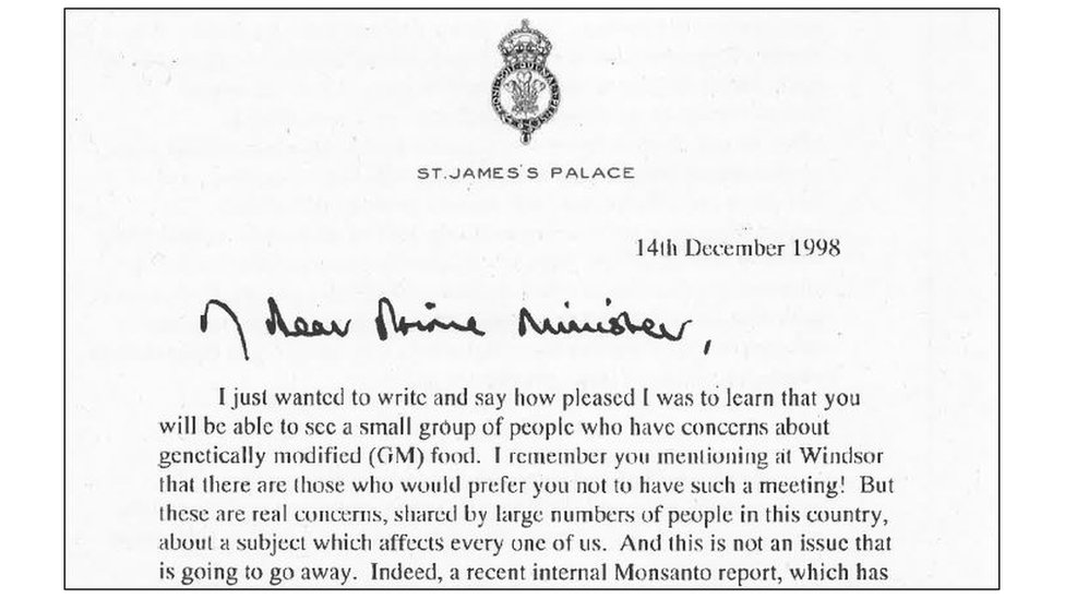 Начало письма принца Чарльза Тони Блэру
