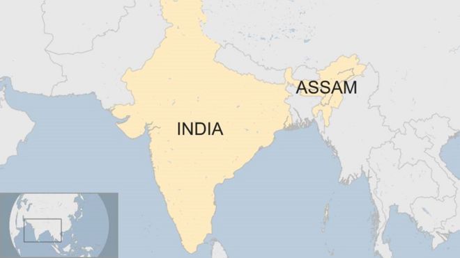 A map showing Assam