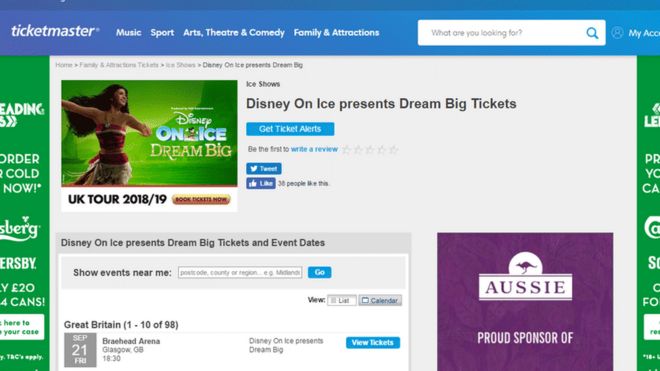 Screengrab of Ticketmaster website