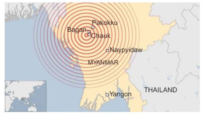 Карта землетрясения Мьянмы