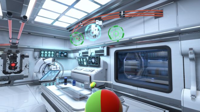 Скриншот из игры Neurable, показывающий футуристический интерьер