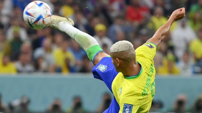 Richarlison scores for Brazil against Serbia at the World Cup