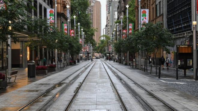An empty George Street in the CBD as residents of Greater Sydney are asked to consider staying at home