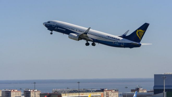 A Ryanair Boeing 737-800 takes off at Humberto Delgado International Airport on January 11, 2019 in Lisbon, Portugal