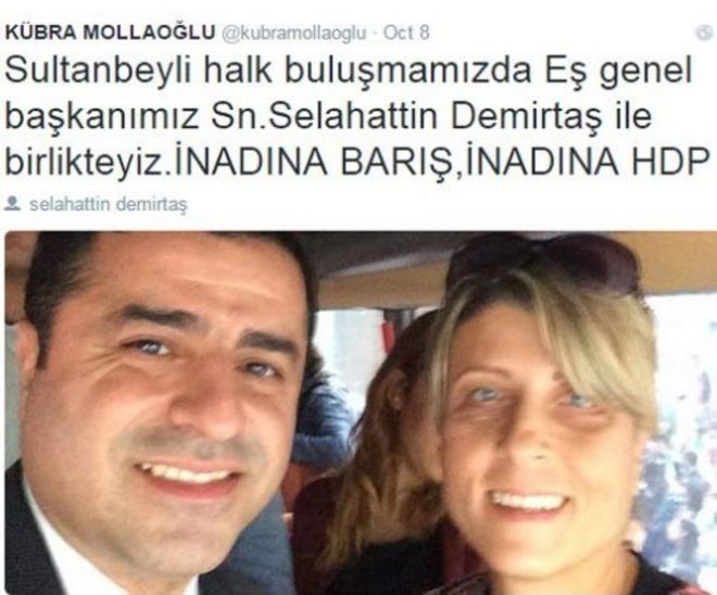 Кубра Мельтем Моллаоглу, изображенный с лидером HDP Селахаттином Демирташем, был кандидатом в депутаты от HDP