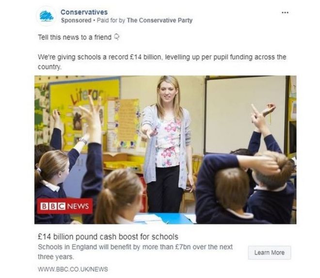 Реклама Консервативной партии в Facebook